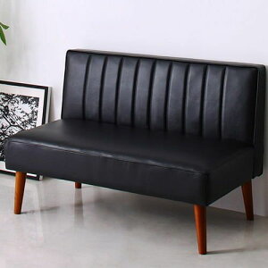 2人掛けソファ ダイニングソファ レザーソファ 木脚 天然木使用 モダン 高級感 ブラック ブラウン 幅115cm 奥行き65cm 高さ76cm