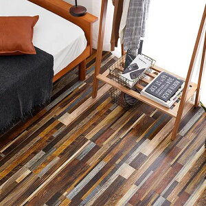 マット 幅91.4cm 長さ15.2cm 滑り止め加工 ウォッシャブル 木目調 接着剤不使用 フリーカット 軽量 72枚組 6畳分 ミックスブラウン