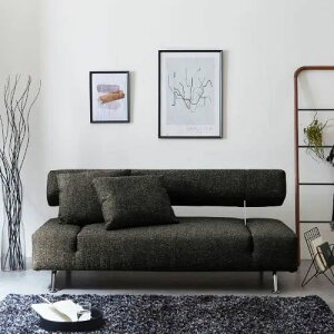 2人用 ラブソファ ソファベッド 座面ファブリック クッション付き コンパクト ブラウン 幅182cm 奥行き92cm 高さ76cm