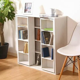 [リビング チェスト] ダブルスライドラック ホワイトウォッシュ スライド式ラック コミック 本 CD 幅89cm 可動棚付き シンプル 木目調 大容量