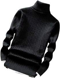 アスペルシオ ハイネック スリム ケーブル ニット セーター メンズ 黒色( ブラック, L)