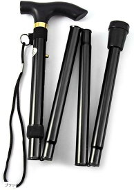 【楽天ランキング1位入賞】ASPALAND 超 軽量 折りたたみ式 ステッキ 杖 段階調整 ロング ストラップ (ブラック)