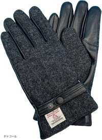【楽天ランキング1位入賞】ハリスツイード HARRIS Tweed x羊革手袋 メンズ ベルト付 スマホ対応 裏ボア (チャコール, M)