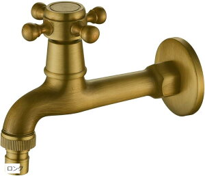 【楽天ランキング1位入賞】蛇口 アンティーク レトロ 水道蛇口 真鍮製 洗濯機用 ロング (ゴールド, ロング)