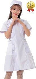 【楽天ランキング1位入賞】本格的 ナースコスプレ レディース 看護師 制服 衣装 ナース服 キャップ 網タイツ 3点セット ホワイト、M (ホワイト, M)