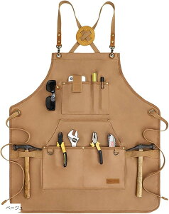 【楽天ランキング1位入賞】エプロン 撥水 防汚 作業用 DIY 美容師 ガーデニング アウトドア キャンプ 厚手(ベージュ, Free Size)