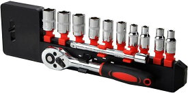 【楽天ランキング1位入賞】ソケットレンチ セット 6.35mm 1/4インチ 6角ソケット 10個付き ラチェットハンドル 100mmのエクステンションバー(シルバー)