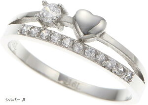 Piena ピエナ サージカルステンレス316L キュービックジルコニア ハート ピンキーリング 小指 揺れる レディース / 5号(シルバー)