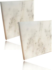 大理石コースター 2枚セット アクセサリートレイ 天然石 白 四角形(ホワイト)