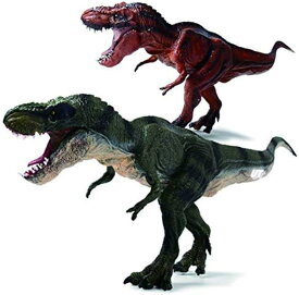 恐竜 レッド ティラノサウルス 緑 T レックス フィギュア おもちゃ 2体 セット 30cm 口 開閉 リアル 模型 自立 誕生日 景品 プレゼント に T-rex2体