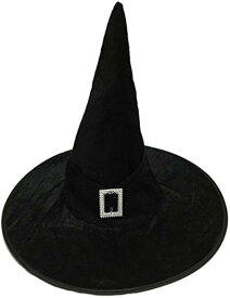 Madrugada ベロア調 魔女の帽子 ハロウィン パーティーグッズ パーティーハット 魔法使い 三角帽子 小悪魔 ウィッチハット 仮装 イベントなどに (黒) S112