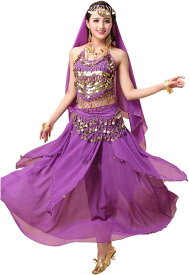 Eiza ベリーダンス 衣装 4点 インドダンス アラブ 女王 アラジン コスプレ 民族衣装 イベント e713 (パープル)