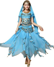 Eiza アラジン コスプレ 衣装 4点 ハロウィン イベント ベリーダンス アラブ 女王 e447 (ライトブルー)