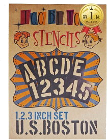【楽天ランキング1位入賞】ステンシルシート アル ファベット大文字＆数字セット U.S.BOSTON 1 2 3インチ 3サイズセット( 黒, 1インチ（2.54cm）2インチ（5.08c)