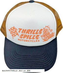 SOME PINSTRIPING アメリカン メッシュキャップ コラボ商品 ネコ バイク 車 イラスト 帽子 メンズ レディース (BLK/WHT/THRILLS, 58.0 cm)