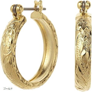 ハワジュ ハワイアンジュエリー スクロール柄 チタン製ポスト 金属アレルギー対応 ニッケルフリー夏 フープピアス レディースゴールド