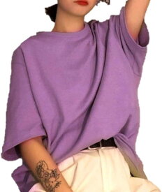 [アスミナリ] AS45 Tシャツ 丸首 クルーネック 速乾 軽い 軟らかい BIG 大きめ シンプル 五分袖 ゆったり シャツ 紫 パープル purple M