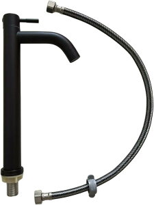ロング単水栓 接続ホース付属 ロング水栓 立水栓 蛇口 シングルレバー 手洗いボウル メッキ工芸 洗面水栓 (黒)