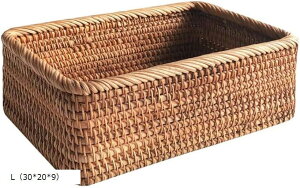 収納かご バスケット 籐箱 手織り 卓上収納 雑貨 お菓子 野菜 果物入り エコ (L(30x20x9))