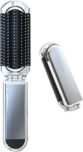 ヘアブラシ レディース 折りたたみ スカルプブラシ ミラー付き ハンディブラシ スカルプケア (ブラック)