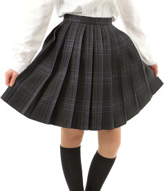 Eiza プリーツスカート チェック柄 丈48cm 膝上 スクールスカート 制服 女子高生 e244 (カーボングレイ, M)