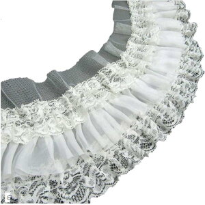 morytrade レース 生地 チュール 手芸 リボン 花柄 レースリボン フリル 幅9cm 2ヤード(白)