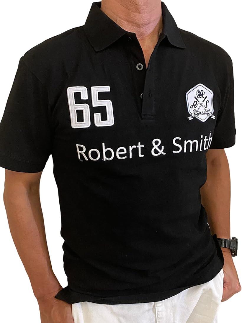 ロバート・アンド・スミス 100% コットン 定番 ゴルフ ポロシャツ ゴルフウエア 半袖 メンズ 黒( 黒（ブラック）,  M)