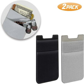 カードポケット 手帳型 Sinjiポーチ カード収納付け パースケース スマートフォン 弾力 背面ポケット 2個 全機種対応 ブラック+グレー( ブラック・グレー, ライクラ型)