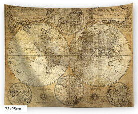 世界地図 タペストリー ポスター アンティーク 雑貨 大判 レトロ ビンテージ 73x95cm (ブラウン, 73x95cm)