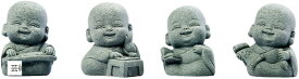 石造風 小僧 4体 セット 置物 仏教 文人 茶席 インテリア ミニ サイズ 飾り 癒し 卓上 仏像(ナチュラルストーン, 小)