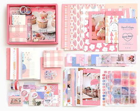 入学祝い 女の子 小学生 文房具セット コラージュ 素材 デザインペーパー (ピンク)