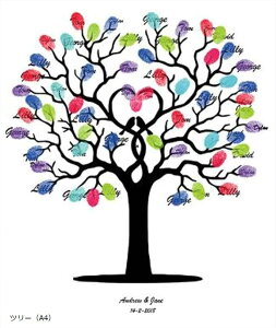 ウェディングツリー 結婚式 指紋ツリー 拇印 署名 アート ゲストブック ウェルカムボード (ツリー(A4))