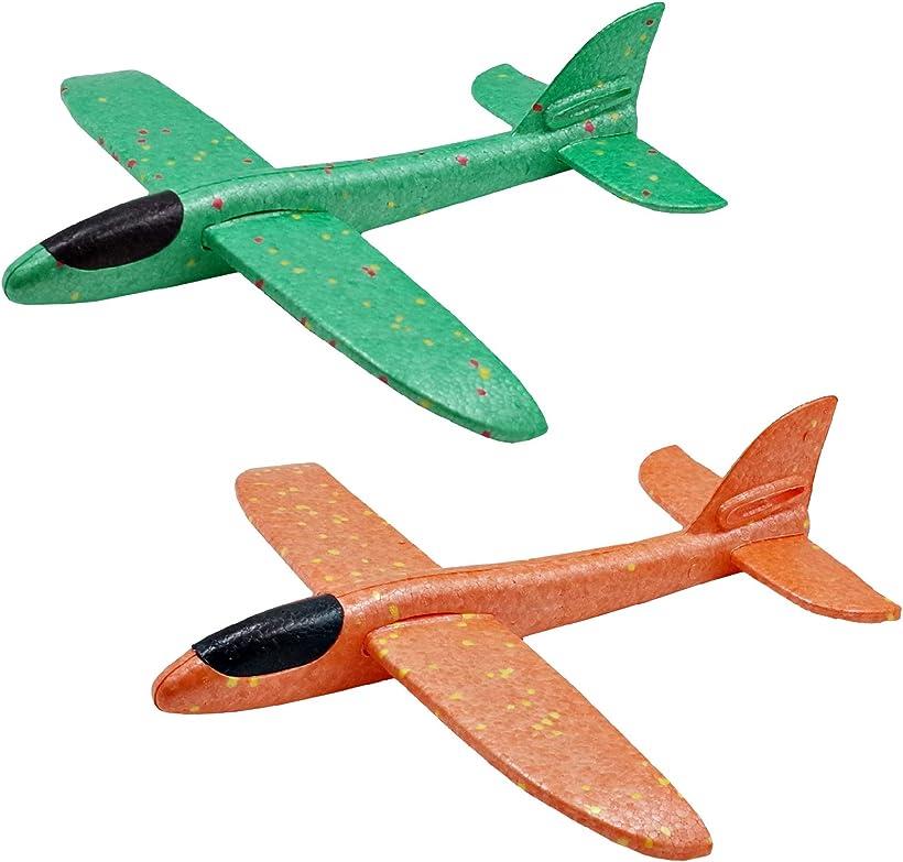 手投げグライダー 飛行機 おもちゃ アウトドア 軽量 組み立て( グリーン オレンジ)