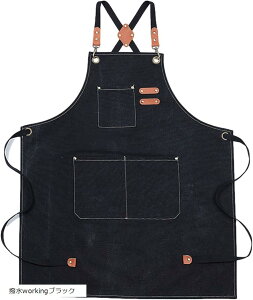 ワークエプロン 撥水 メンズ レディース 帆布 厚手 ポケット 作業エプロン アウトドア DIY(撥水workingブラック)
