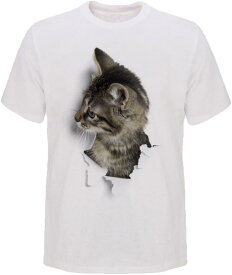 Tシャツ 猫 おもしろ トリックアート カジュアル シンプル ブラックネコ(S, NO.6)