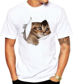 Tシャツ 猫 おもしろ トリックアート カジュアル シンプル ブラウンネコ (L, NO.6)