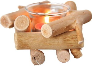 北欧 インテリア 雑貨 おしゃれ ギフト 流木 キャンドルホルダー 癒し ガラス 燭台 (ウッド, 小)