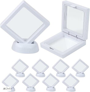 AllBright ディスプレイスタンド アクセサリーケース ルースケース 7x7cm 10個 小物 展示 保管 透明フィルム 台座付き(ホワイト)