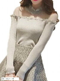 トーアソーア カットソー レディース 長袖 トップス 無地 おしゃれ 薄手 かわいい セクシー 肩 韓国 春 夏 秋 冬 きれいめ ハイネック レース オフショルダー tシャツ 04 - グレー M (04 - グレー - M, M)