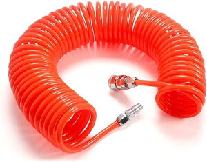 エアホース コンプレッサー 空圧ホース 6m 内径6.5mmx外径10mm スプリング エアーツール バネ 耐高圧(オレンジ)