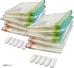 布団圧縮袋 特許 空気が逆戻りしない スピードバルブで かさばる布団をカンタン スピード圧縮 色付き二重ファスナーで空気漏れが分かりやすい (クリア, 10枚セット)