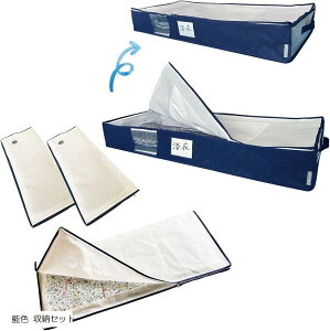 着物 収納 セット 藍色 収納ケース 底板付き プラス 収納袋 3枚組 通気性の良い 厚手 不織布製 着付け師が考案 こだわりいっぱい 便利な着物収納セット (藍色 収納セット)