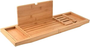 木製バスタブラック バスルームシェルフ トレイ収納 浴槽ラックボード 調節可能 バスシェルフテーブル バスルームオーガナイザー ホームスパ (原木色, 87x20)