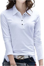 [スリージョイ] ポロシャツ 長袖 トップス 襟付き スリム カジュアル ボタン シャツ レディース