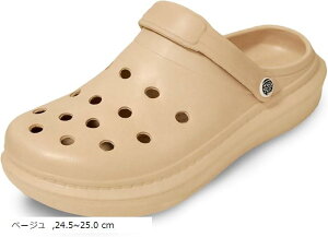 サウナクロッグ サンダル EVA 軽量 速乾 防臭 リカバリーサンダル 滑りにくい 柔らかい アウトドア テントサウナ メンズ レディース(ベージュ, 24.5〜25.0 cm)