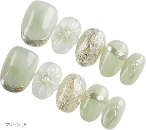 ネイルチップ ショート 手作り 付け爪 3D 収納ケース 10枚入(グリーン, M)