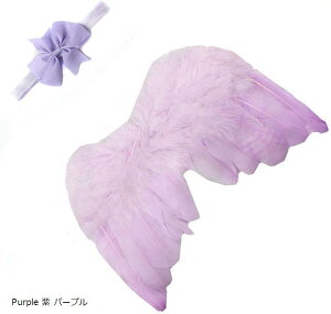 新生児 赤ちゃん 天使 ニューボーンフォト 小物 コスチューム エンジェル 翼 羽根 リボン 飾り セット Purple 紫 パープル(Purple 紫 パープル)