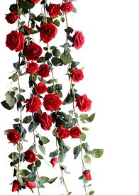 全3色 バラ ガーランド リアル 造花 飾りつけ 装飾 人工 つぼみ付 花 ローズ 薔薇 (レッド)