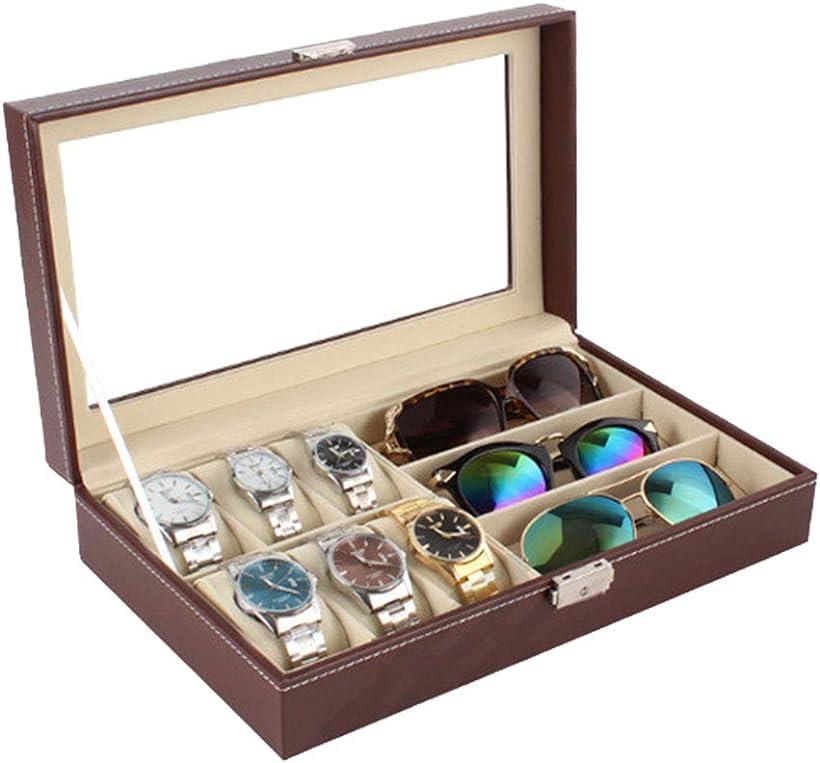 RADISSY メガネ サングラス 腕時計 収納 ケース 大容量ボックス ブラウン メイルオーダー 大きめ セットアップ おしゃれ 時計6本 メガネ3本用 メガネ3本用，