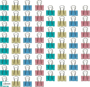 60���� �_�u���N���b�v �J���t�� ���̓O���b�v �o�C���_�[�N���b�v ���ސ��� �����p�i �X�`�[���� ���킢�� ���^ 15mm (�}���`�J���[, 15mm)